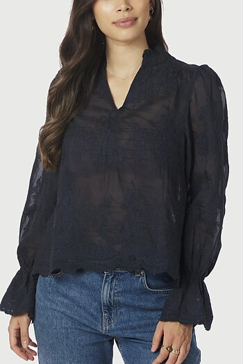 Neo Noir  - Amara Big Embroidery Blouse Navy