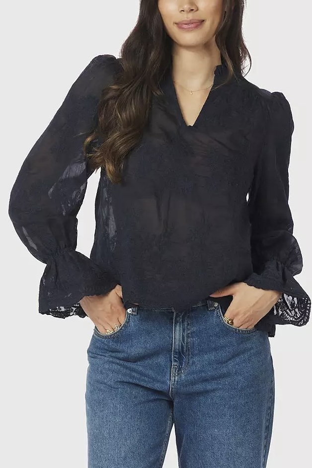 Neo Noir  - Amara Big Embroidery Blouse Navy - 2