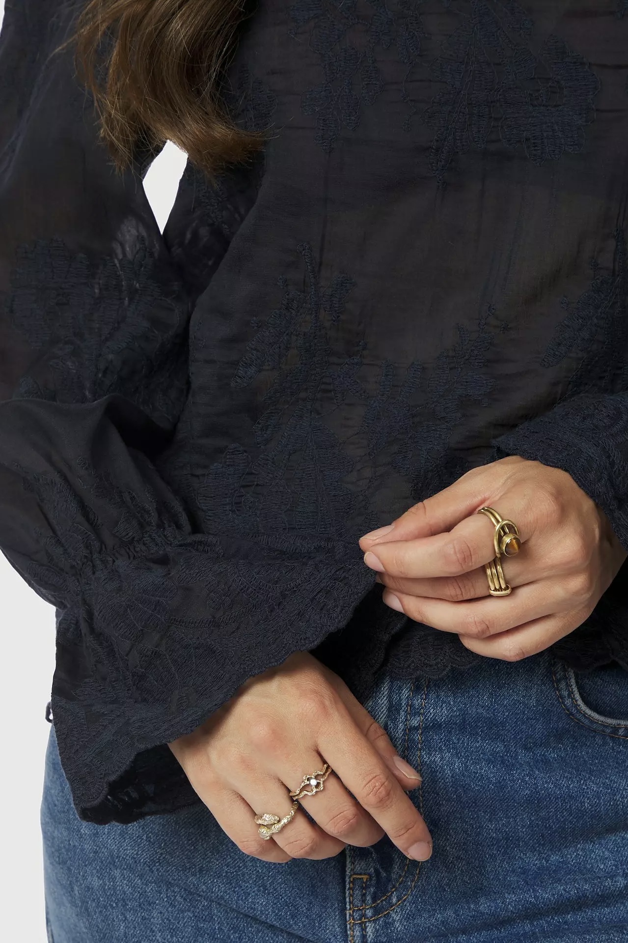Neo Noir  - Amara Big Embroidery Blouse Navy - 4