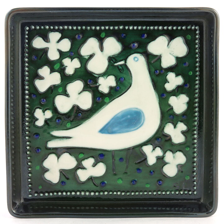 シルヴィア・レウショヴィウス  正方形  鳥の陶板   Wall Plaque   1970年代  18cm (2)