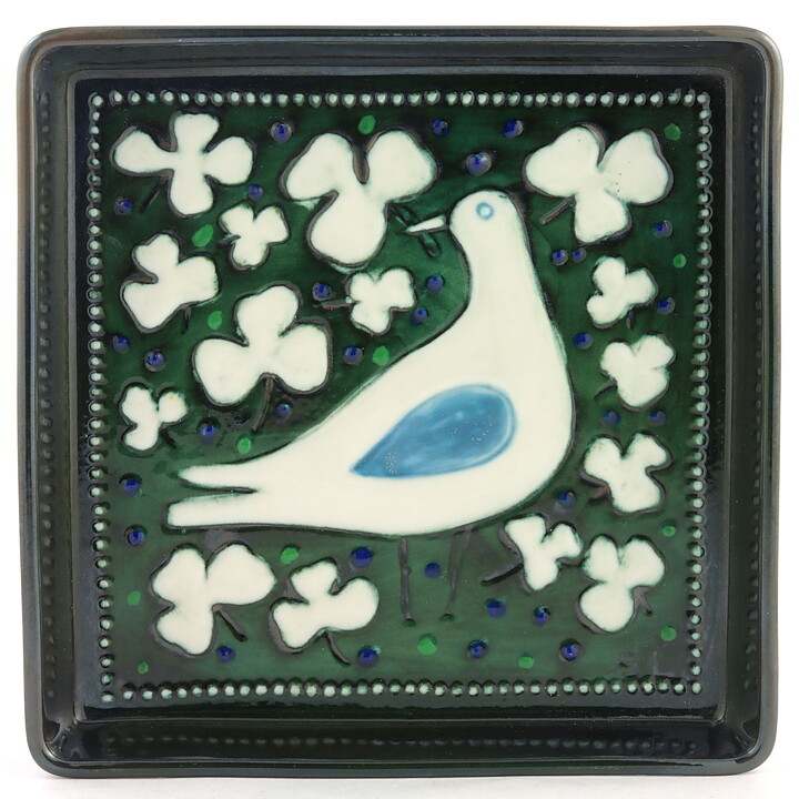 シルヴィア・レウショヴィウス  正方形  鳥の陶板   Wall Plaque   1970年代  18cm (2)