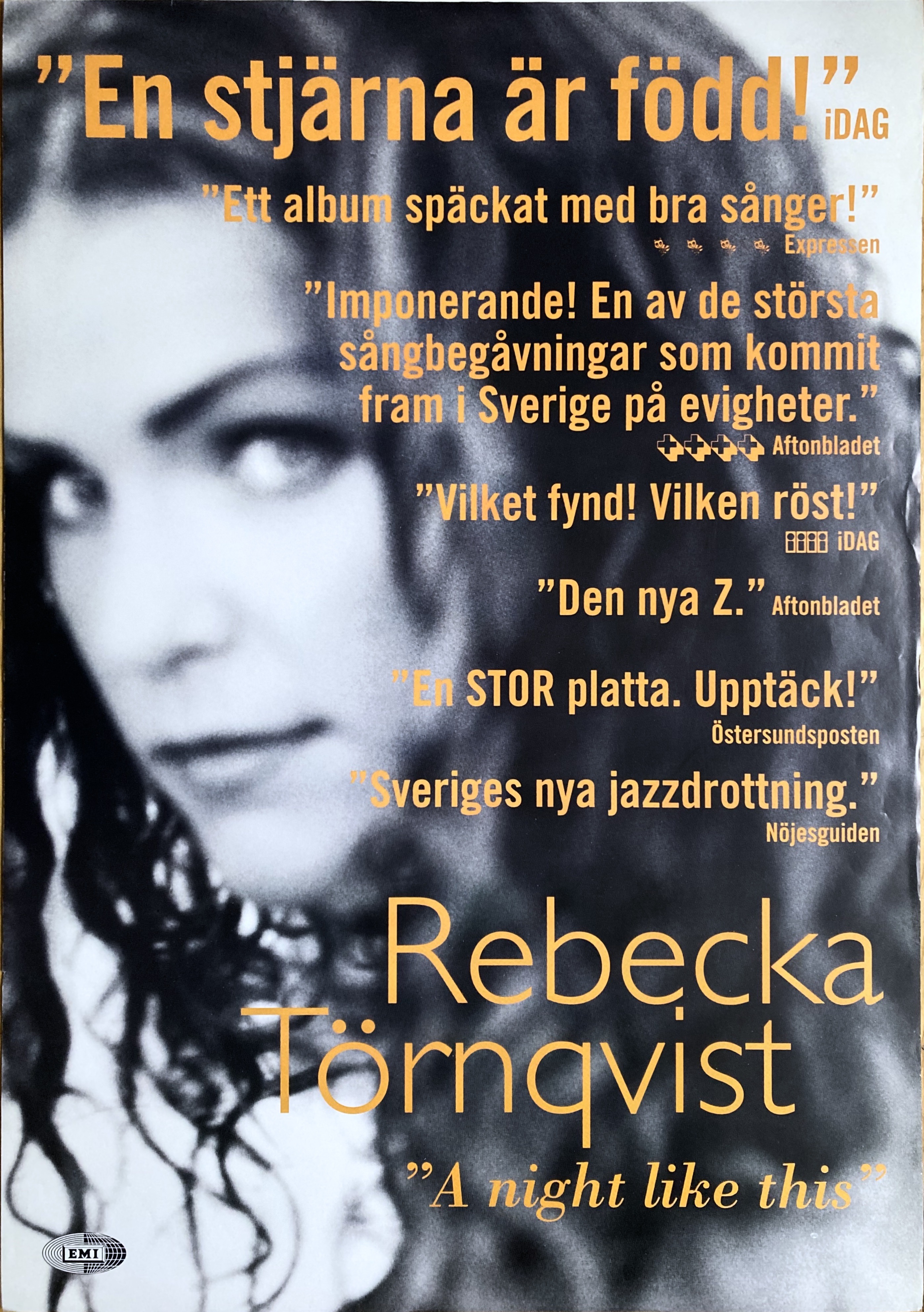 REBECKA TÖRNQVIST - A Night Like This (1993) LP Promo poster