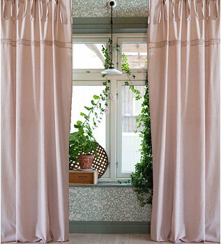 Knytbandslängder gardiner 2 st rosa med spets shabby chic lantlig stil