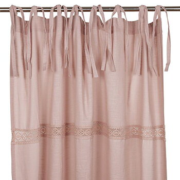 Knytbandslängder gardiner 2 st rosa med spets shabby chic lantlig stil