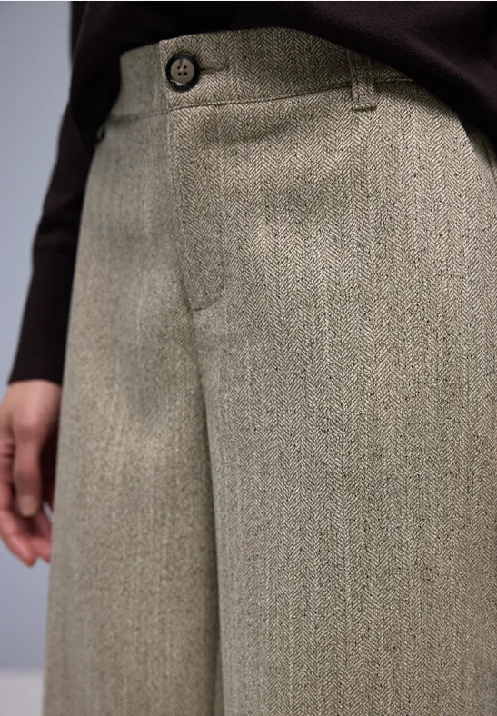 Jacqard Pants  Cotton Beige Fiskbensmönstrad byxa