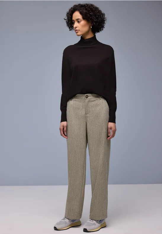 Jacqard Pants  Cotton Beige Fiskbensmönstrad byxa - 5