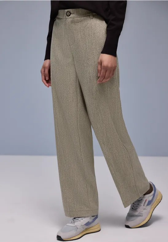 Jacqard Pants  Cotton Beige Fiskbensmönstrad byxa - 6