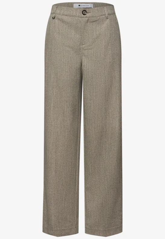 Jacqard Pants  Cotton Beige Fiskbensmönstrad byxa