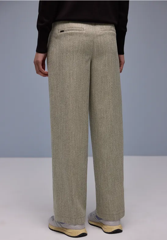 Jacqard Pants  Cotton Beige Fiskbensmönstrad byxa - 7
