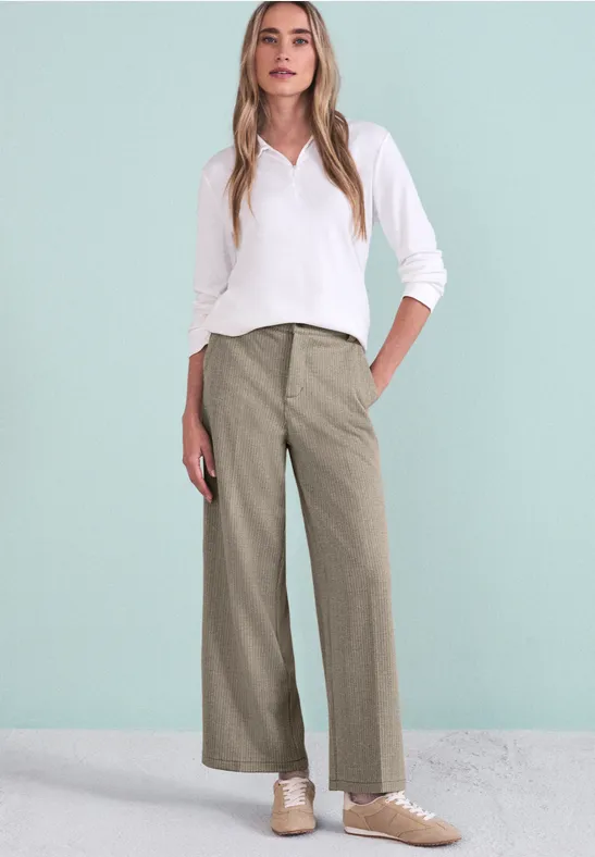 Jacqard Pants  Cotton Beige Fiskbensmönstrad byxa - 3