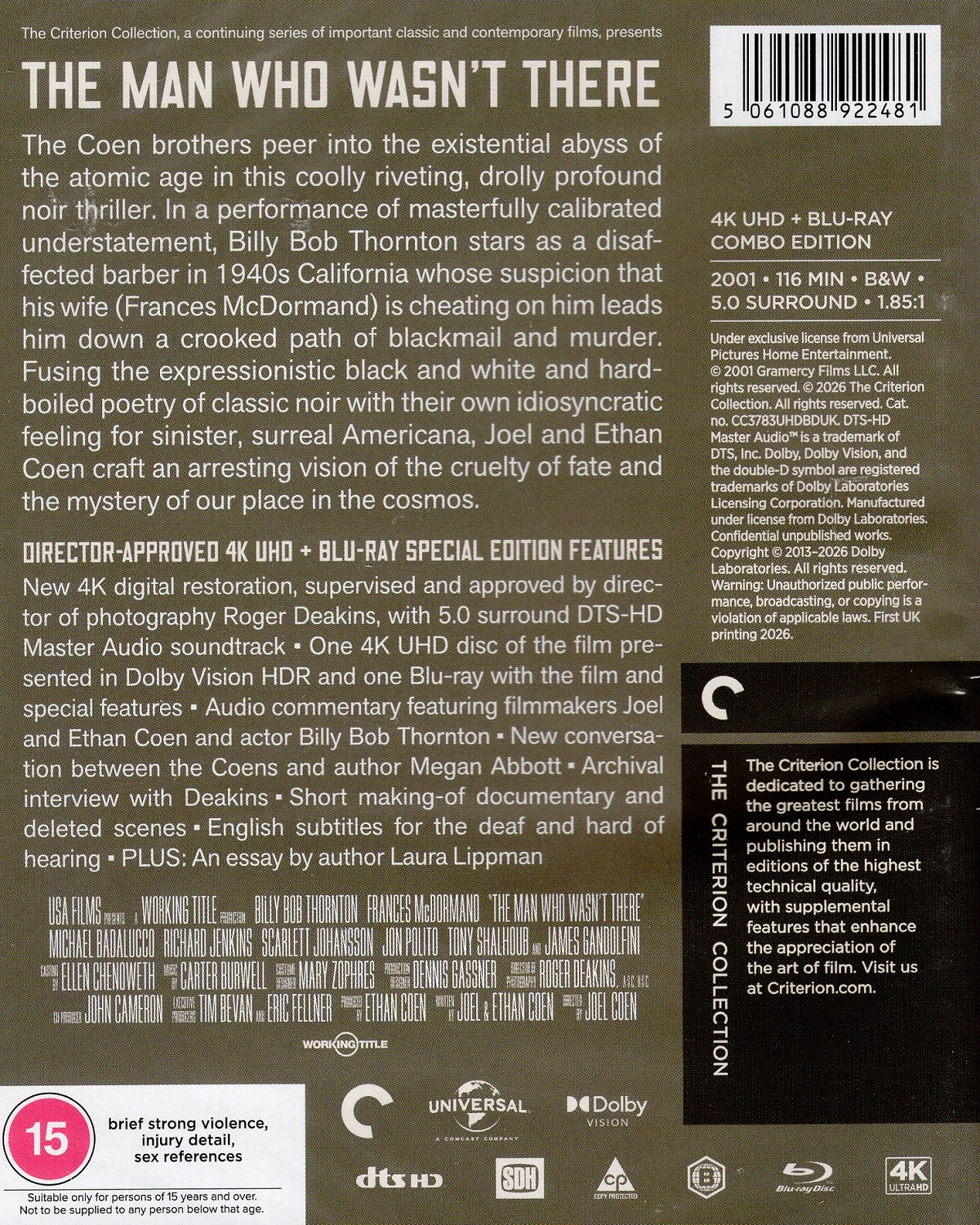 The Man Who Wasn't There (Criterion Collection) (ej svensk text) (4K Ultra HD + Blu-ray) - 2