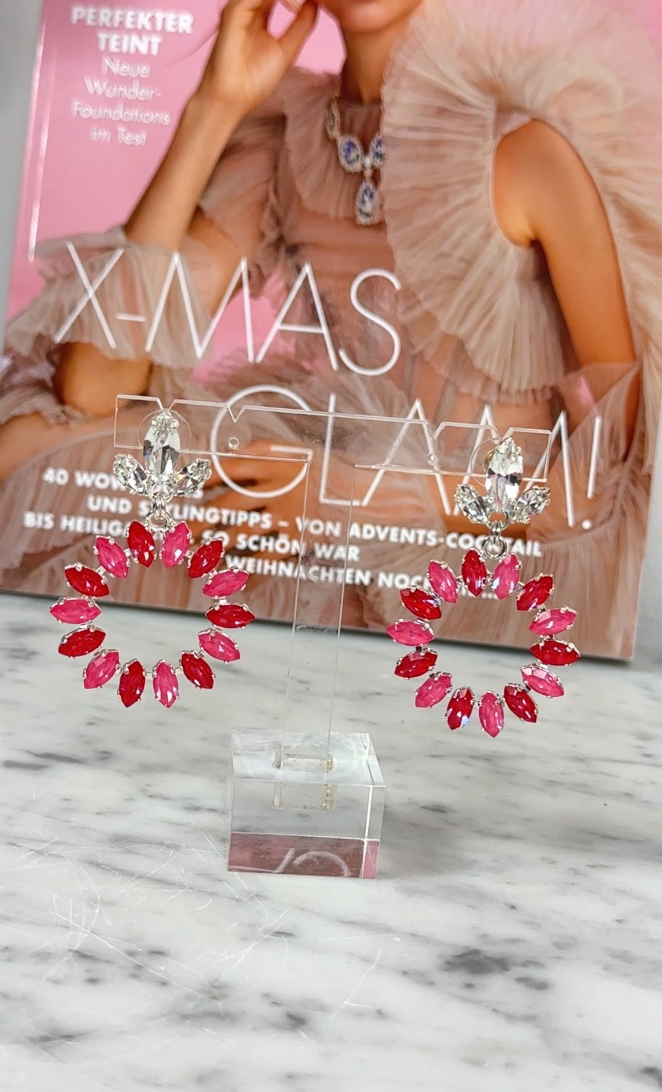 Earrings Leonore  Dahlia / Poppy Red  Silver