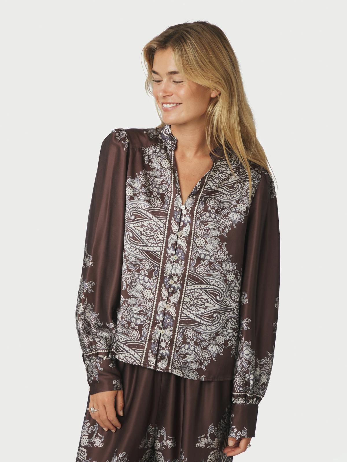 Neo Noir Massima  Paisley  Border Blouse, Dark Brown - 3