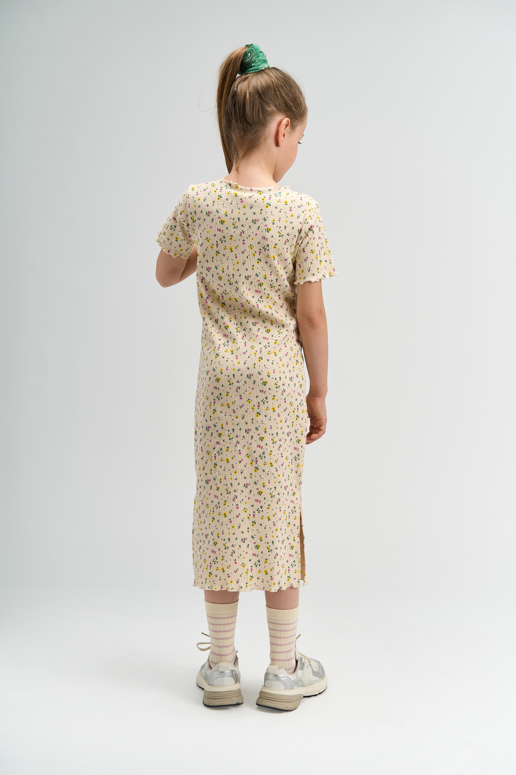 TNSummer SS Long Rib Dress Gardenia AOP - 4