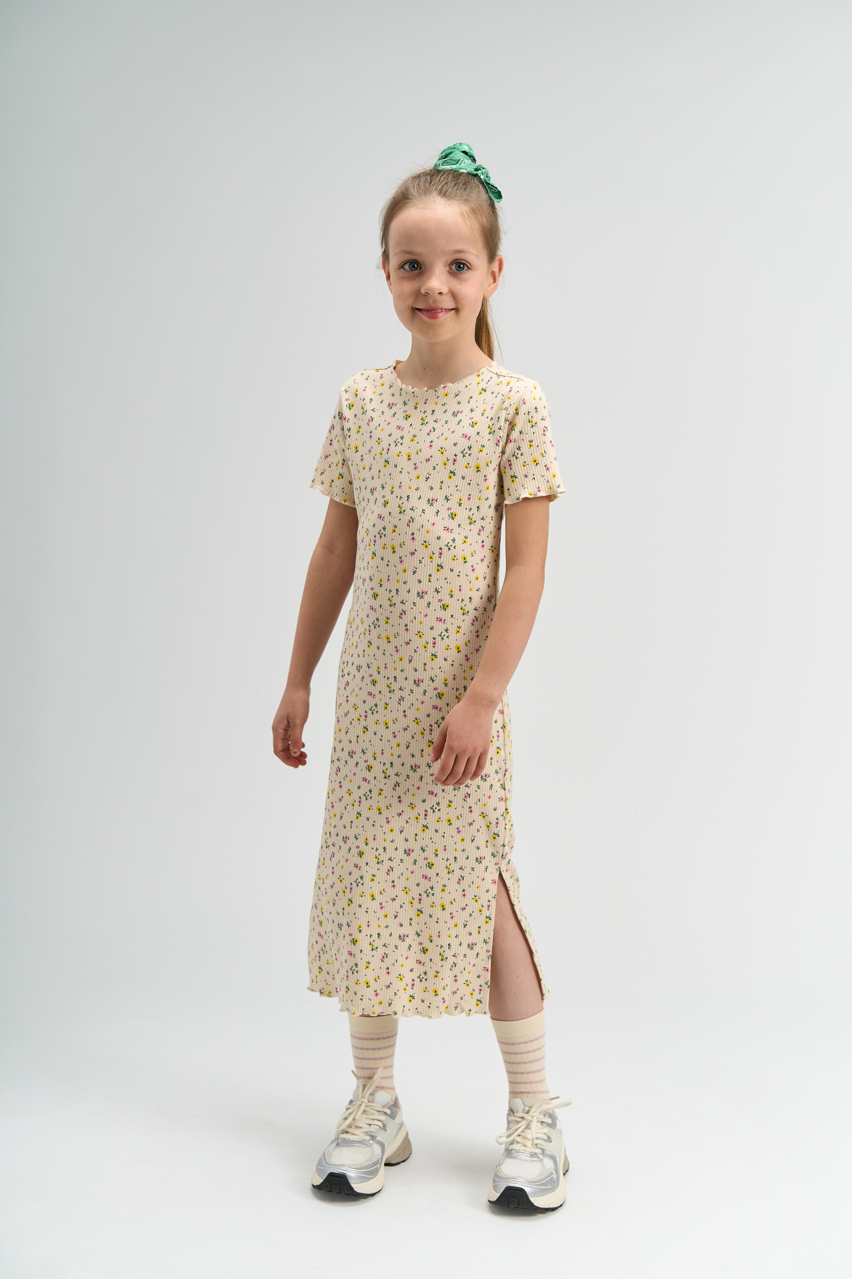 TNSummer SS Long Rib Dress Gardenia AOP - 5