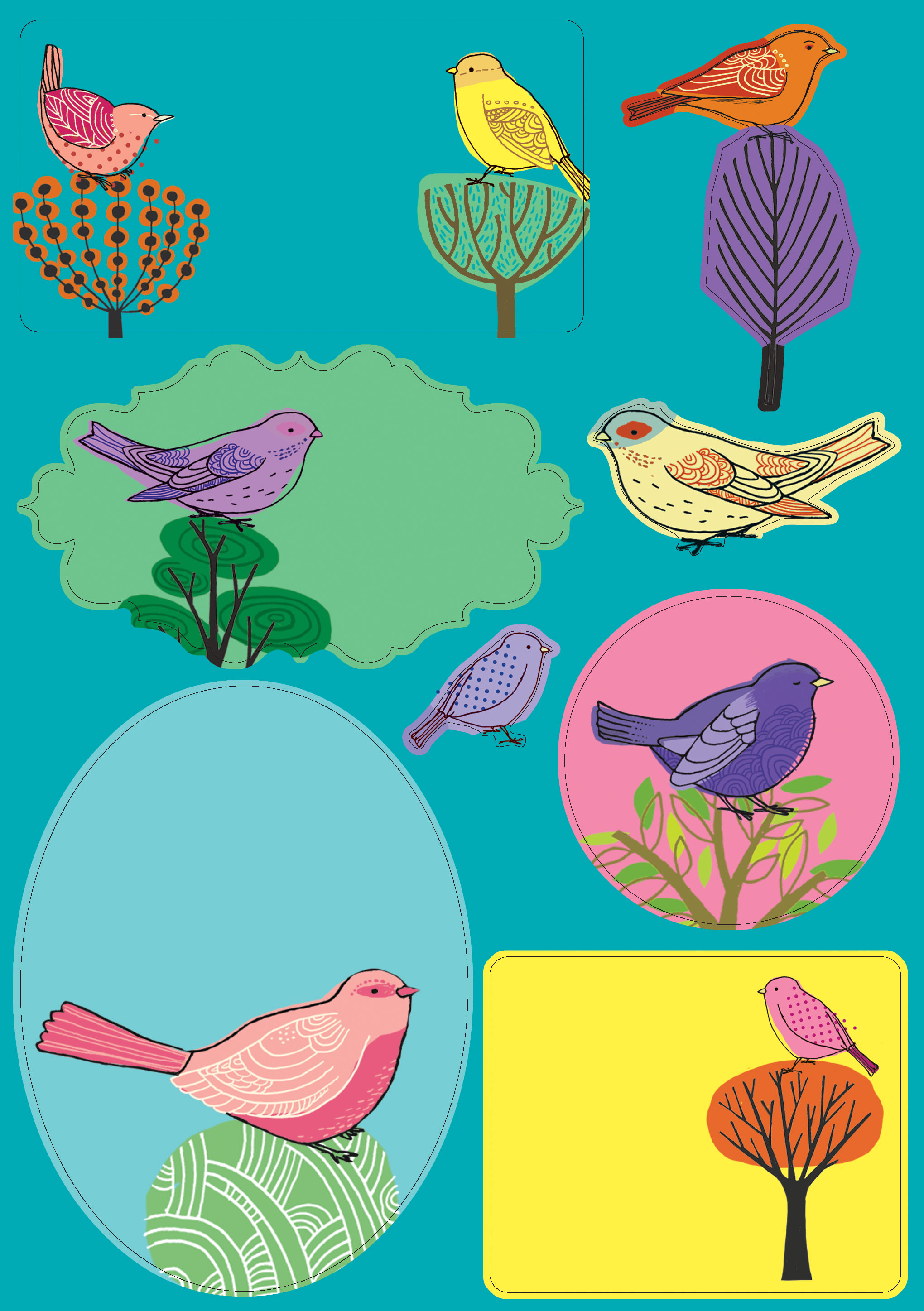 Modern Birds Writing Paper Set - 7
