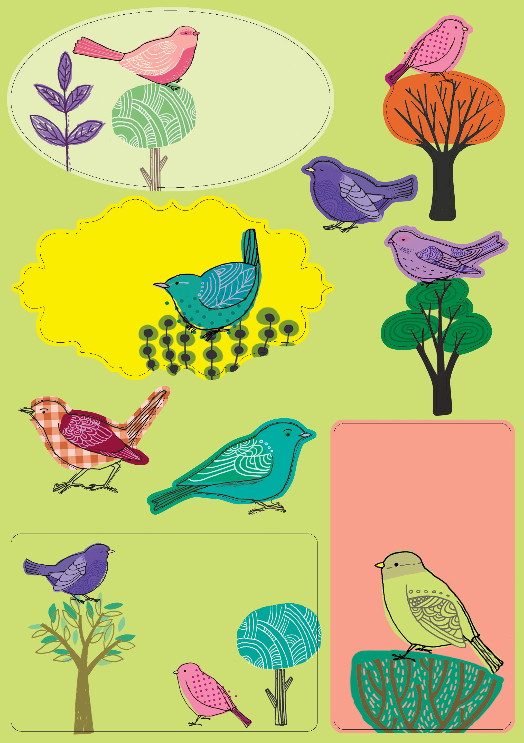 Modern Birds Writing Paper Set - 6