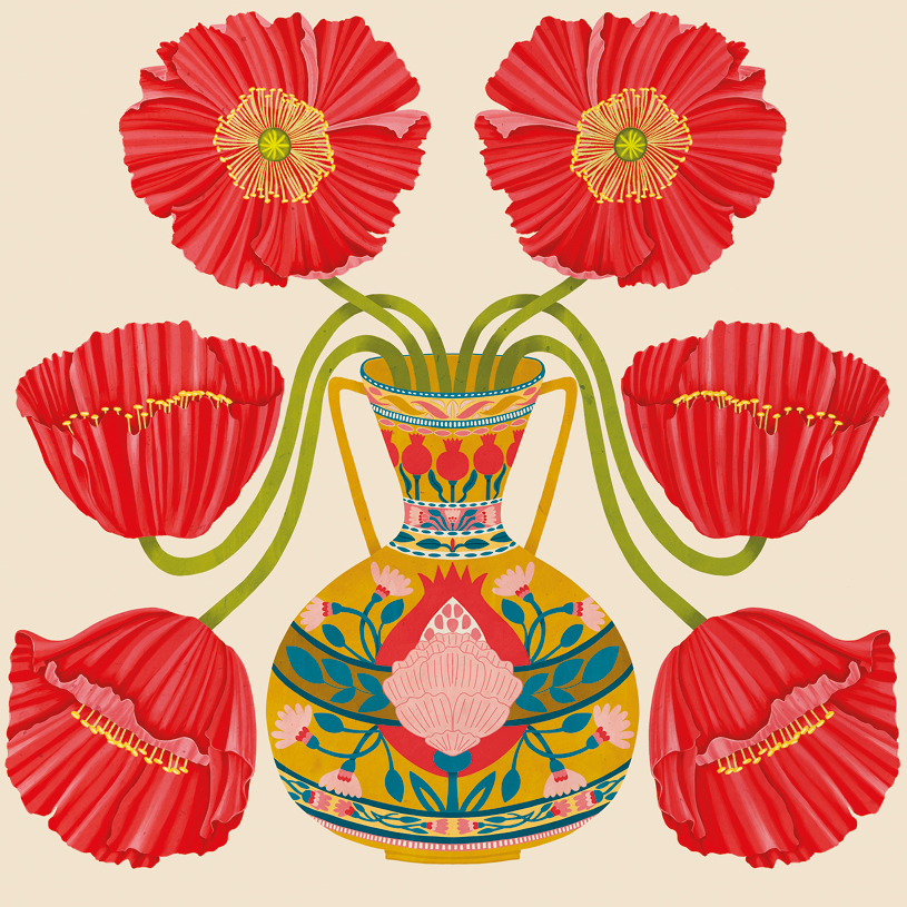 Herbarium Red Poppies Vase Card