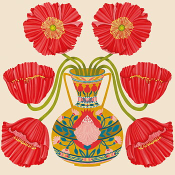 Herbarium Red Poppies Vase Card