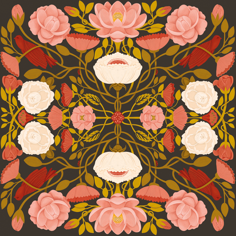 Herbarium White & Pink Floral Dark Card