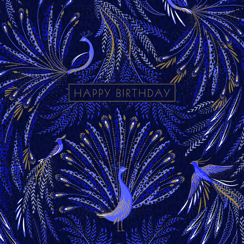 Sara Miller Purple Peacocks Birthday Card