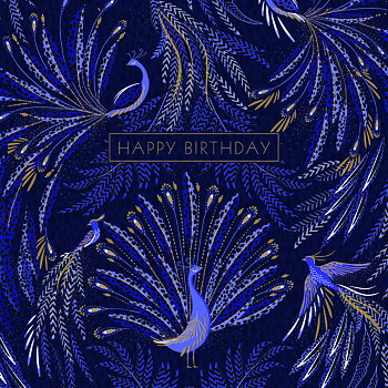 Sara Miller Purple Peacocks Birthday Card