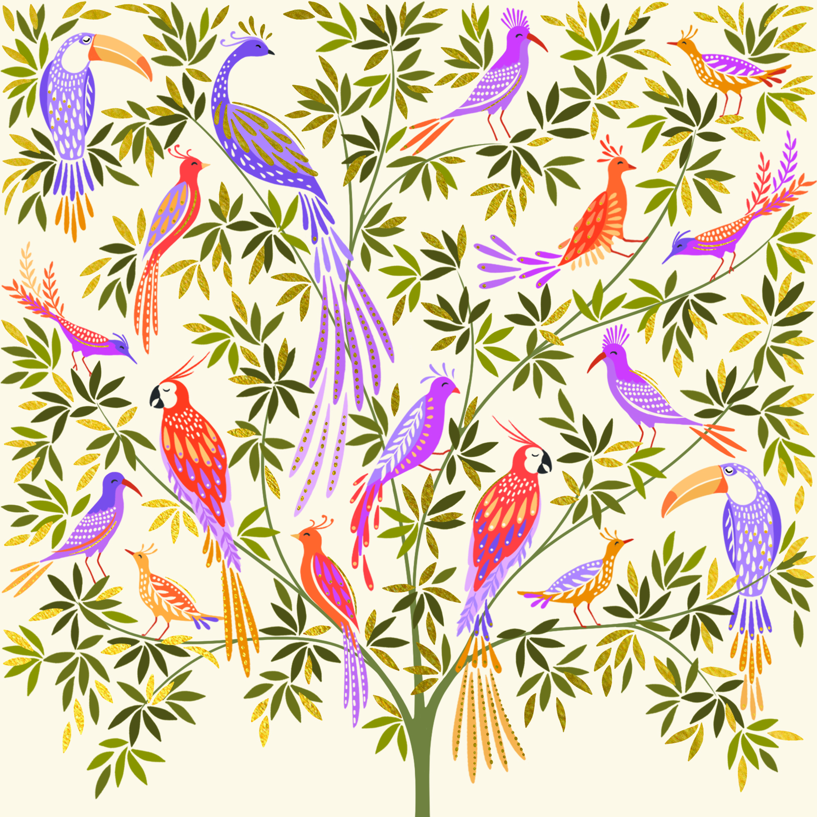 Sara Miller Tropical Birds In Tree Card