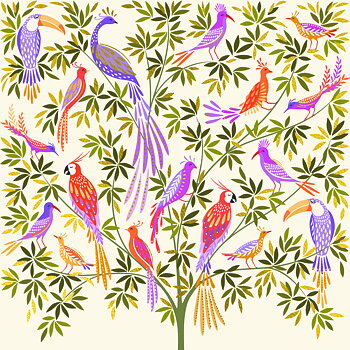 Sara Miller Tropical Birds In Tree Card