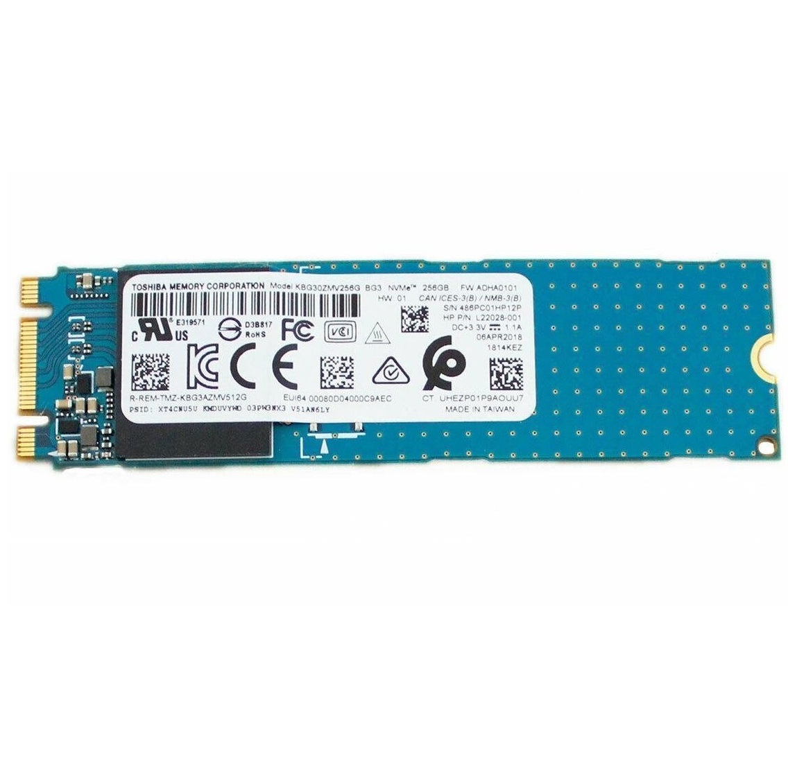 Begagnad 256GB Toshiba KIOXIA BG3 SSD M2 2280 NVMe PCIe Gen3 x2 KBG30ZMV256G