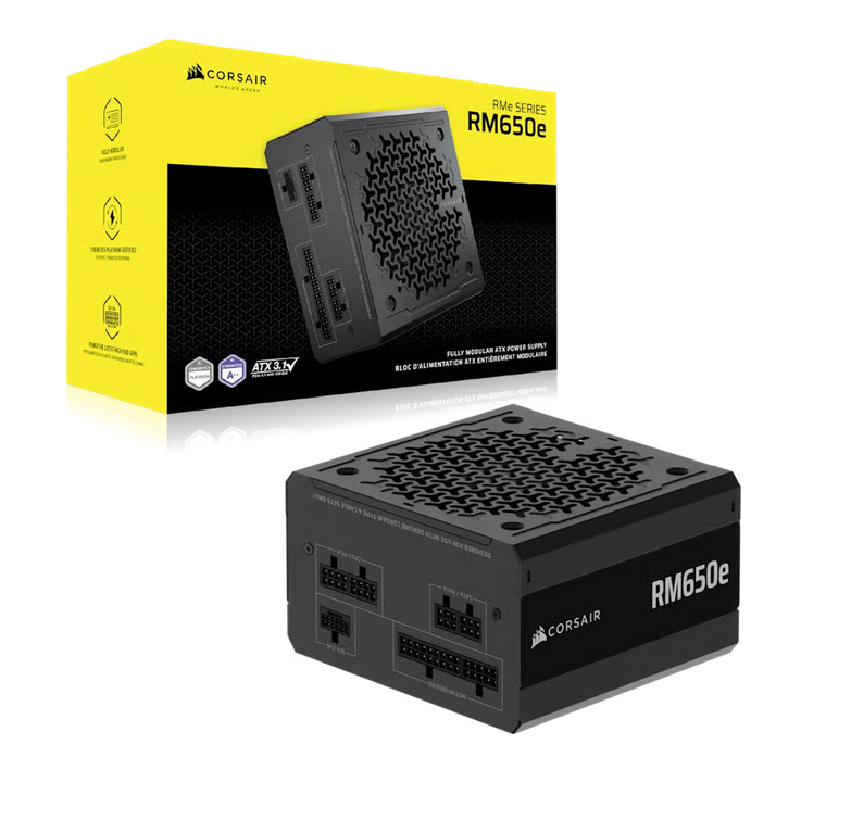 Corsair RM650e (2025) 650W, 80+ Gold, ATX 3.1, PCIe 5.0 12VHPWR, fullt modulär nätaggregat, Garanti: 7 år - 2