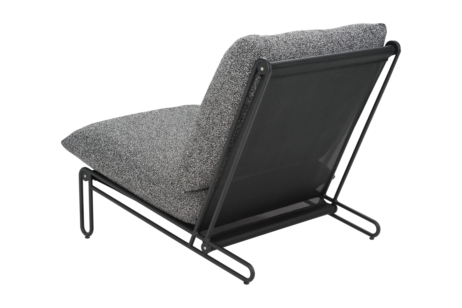 Brafab Blixt loungefåtölj bakifrån med antracit sitt- och ryggdyna samt svart aluminiumstomme.