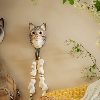 Hand-carved hook Tabby Cat