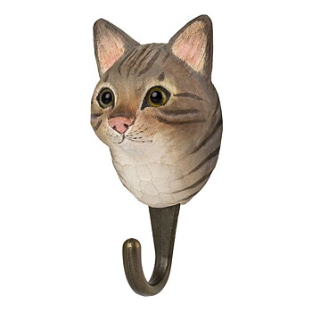 Hand-carved hook Tabby Cat