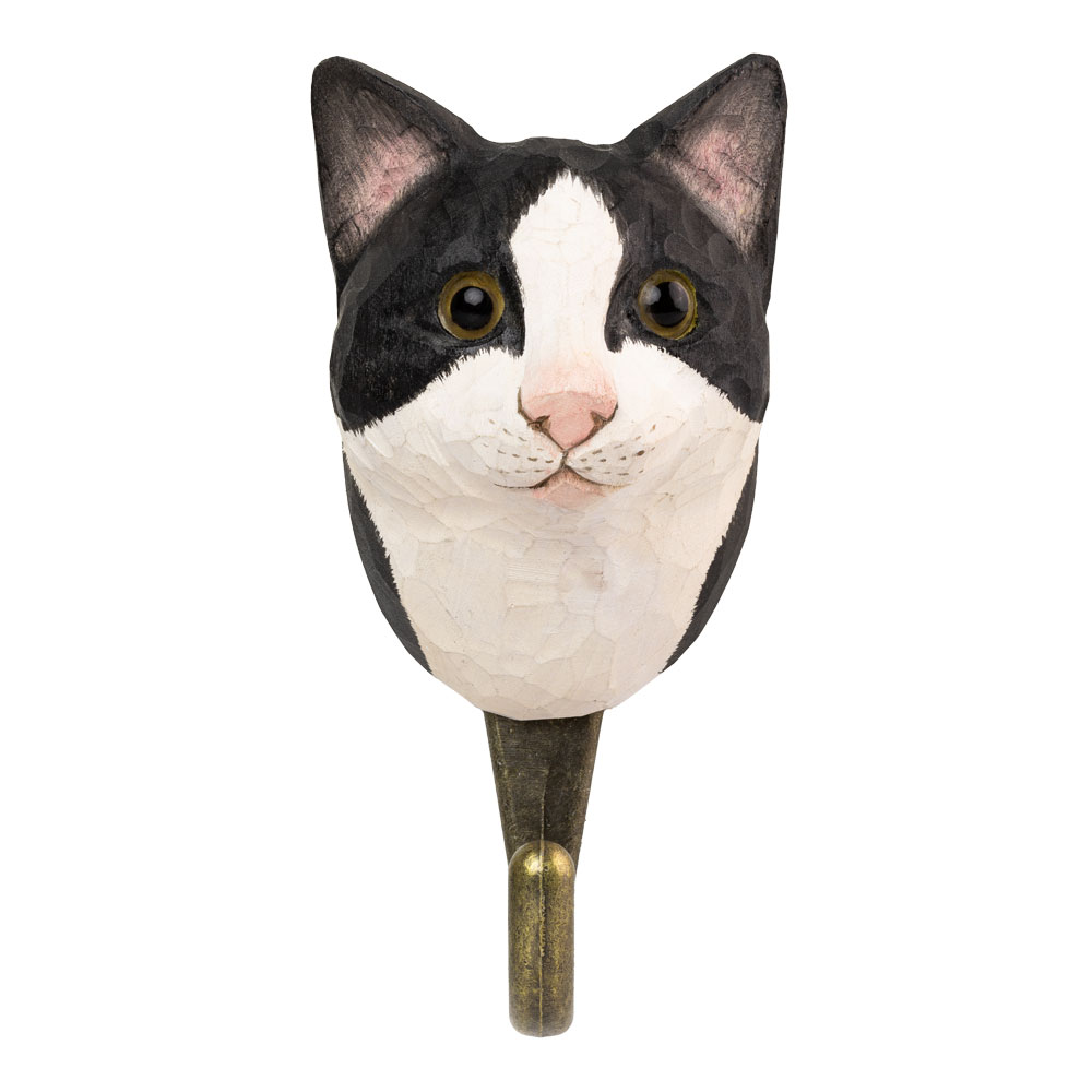 Hand-carved hook Black & White Cat - 3