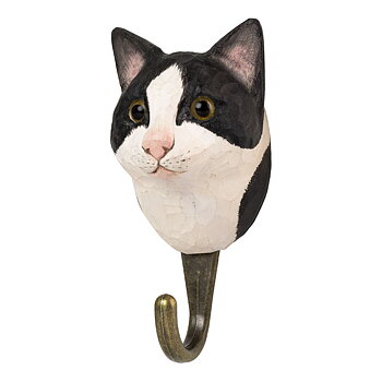Hand-carved hook Black & White Cat