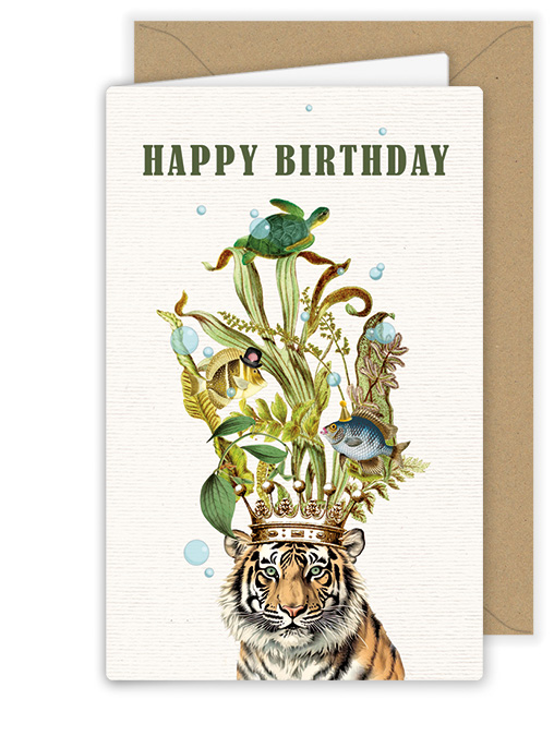 Happy Birthday Tiger with Sealife Corwn, Greeting Card
