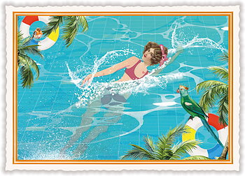 Pool and Tropical Birds, Postcard
