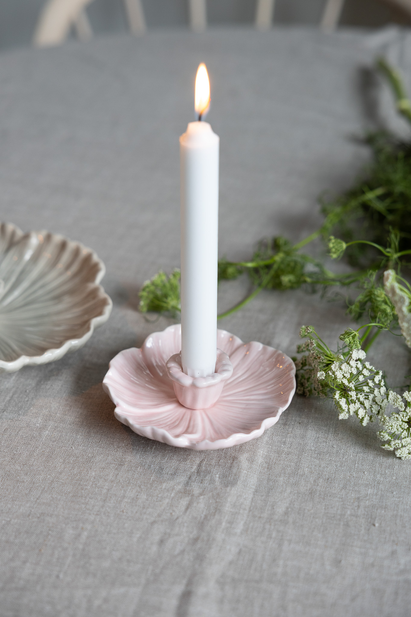 Botanik - Ljusstake - Blomma - Keramik - Ljusrosa - Liten - 2