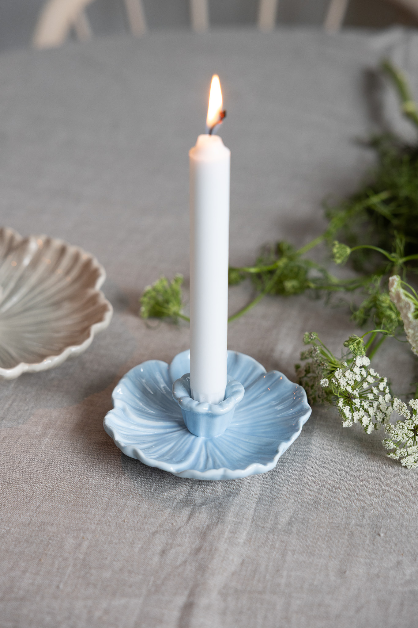 Botanik - Ljusstake - Blomma - Keramik - Ljusblå - Liten