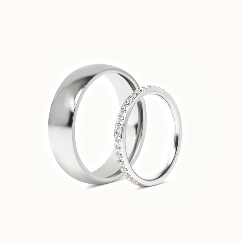 Set med Förlovningsringar - 1 slät ring och 1 alliansring - 6mm & 3mm