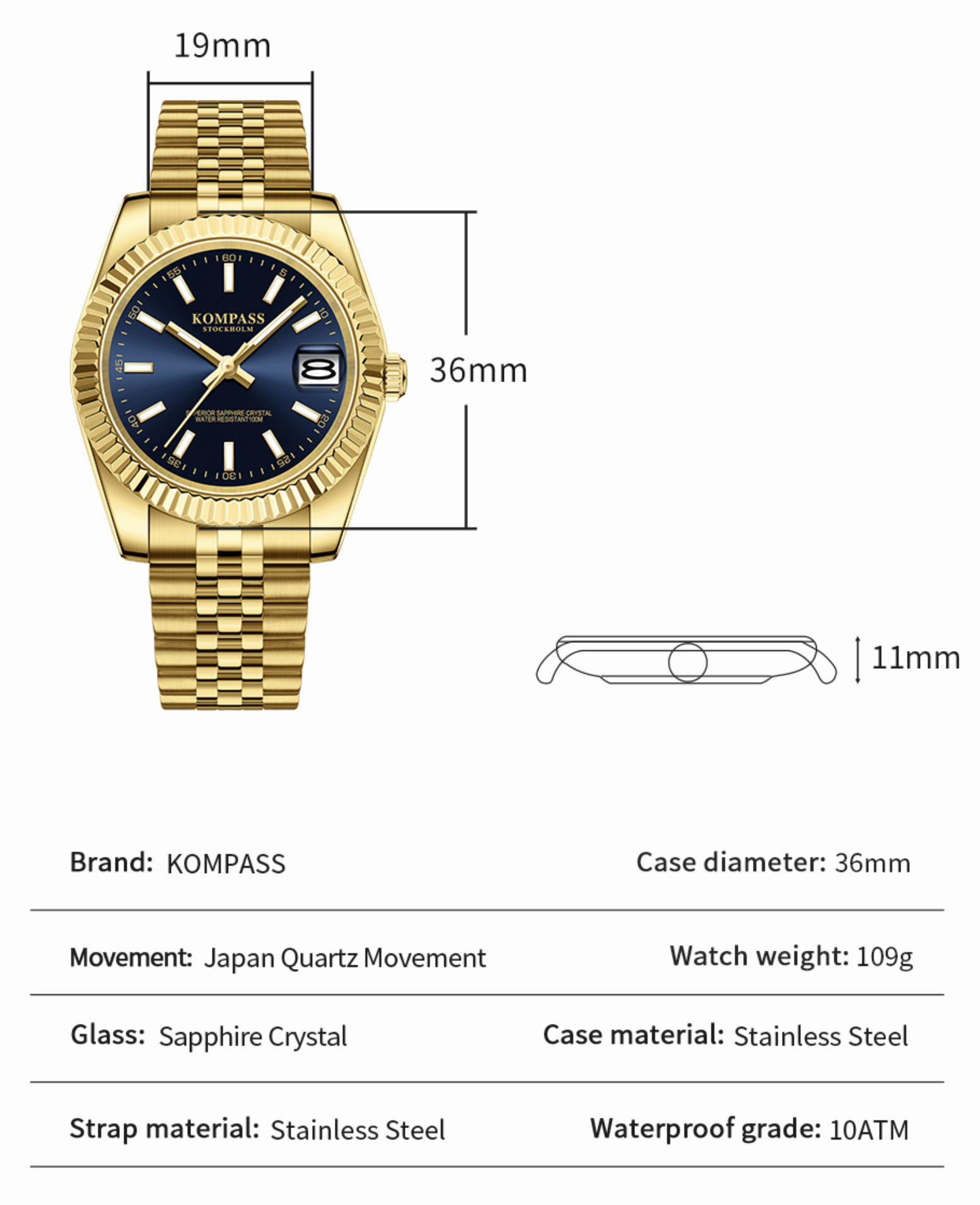Kompass Santorini Sapphire Steel Gold - 12