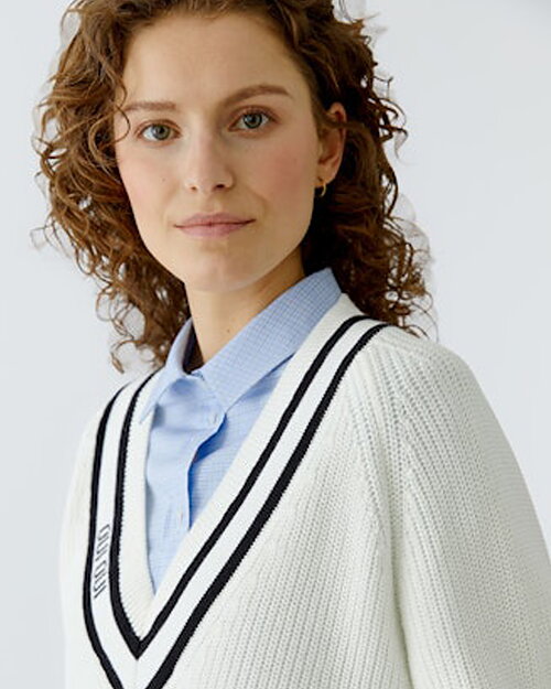 Jumper v-ringad med svart rand/offwhite - 3