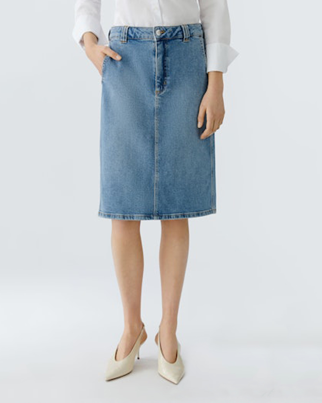 Jeanskjol med snedfickor blå denim - 3