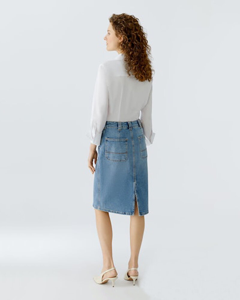 Jeanskjol med snedfickor blå denim