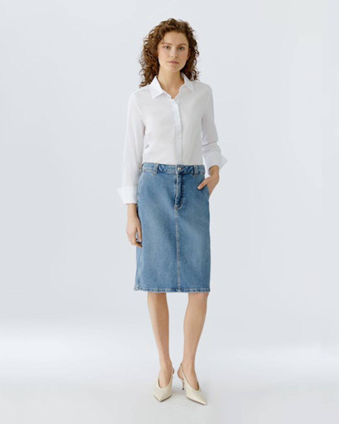 Jeanskjol med snedfickor blå denim - 4