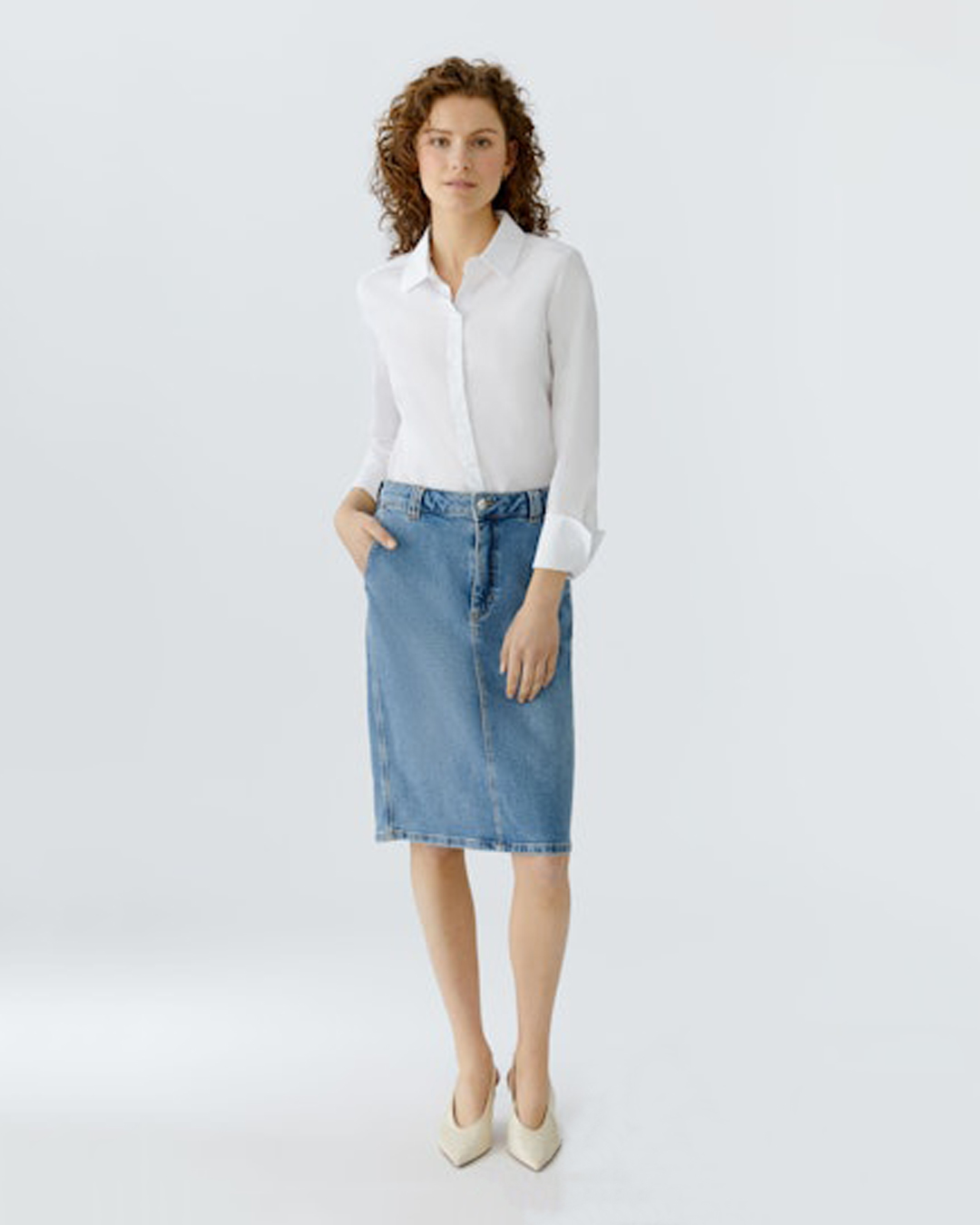Jeanskjol med snedfickor blå denim