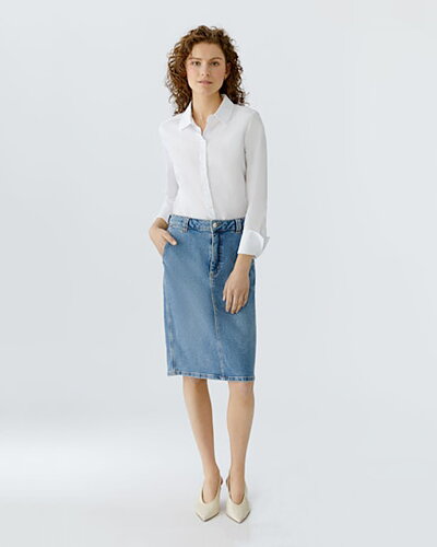 Jeanskjol med snedfickor blå denim