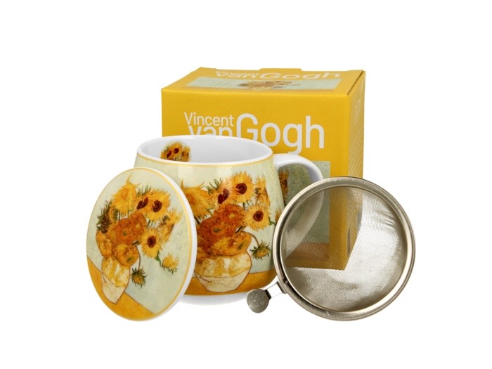 Vincent van Gogh : Sunflowers -  Mugg Barrel med tesil och lock i presentask