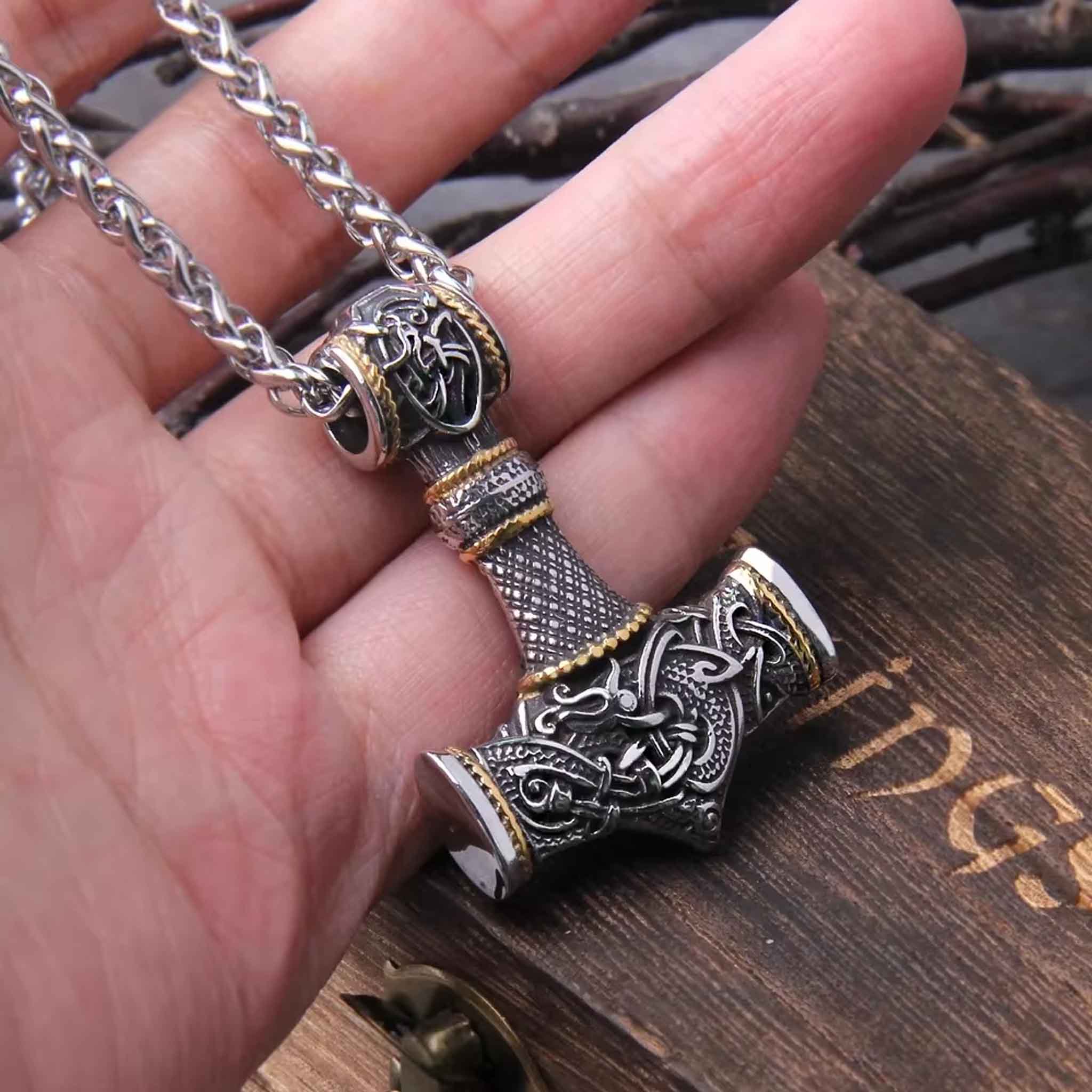 Thor hammer necklace wheat chain stainless steel