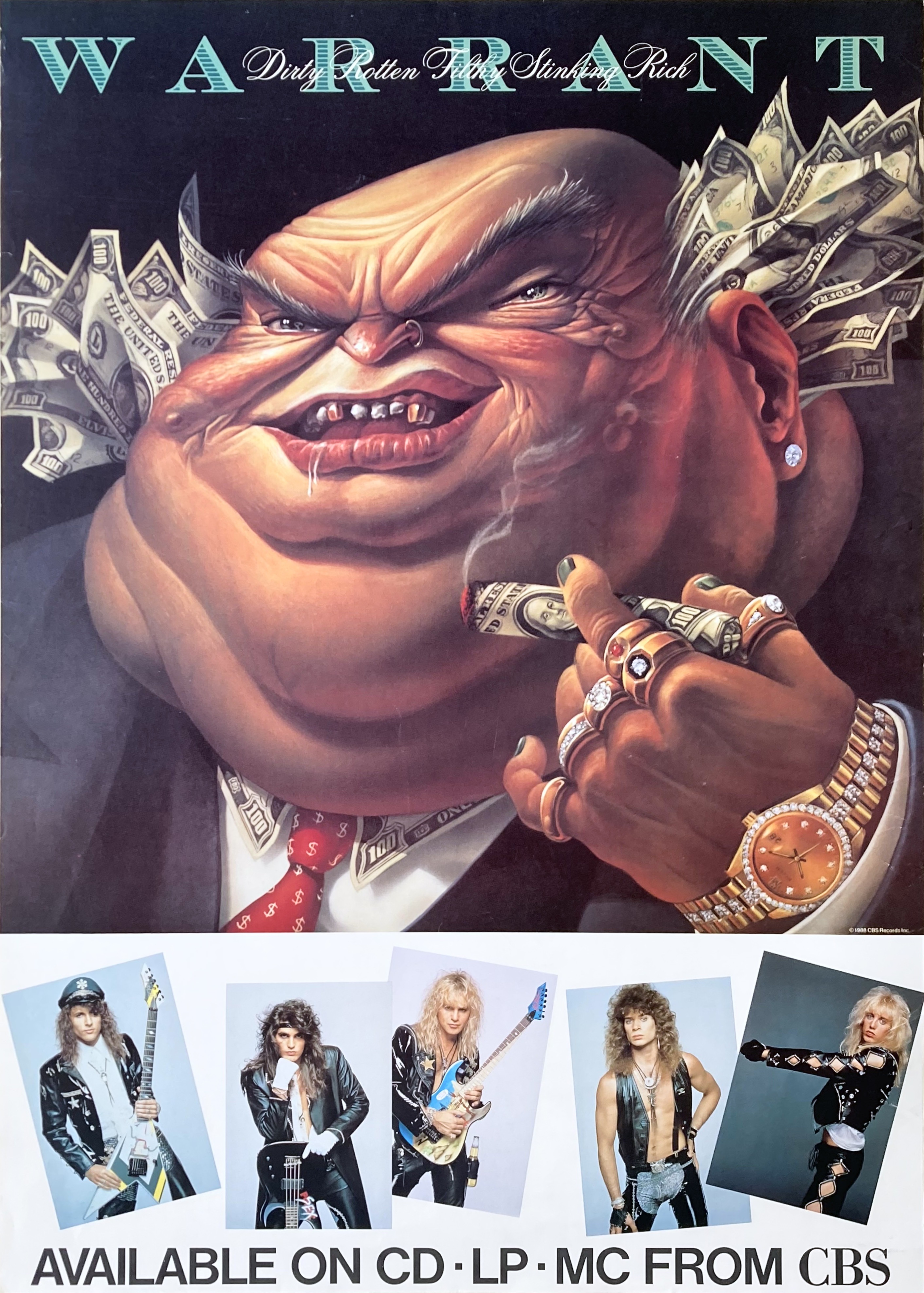 WARRANT - Dirty Rotten Filthy Stinking Rich (1989) LP Promoaffisch